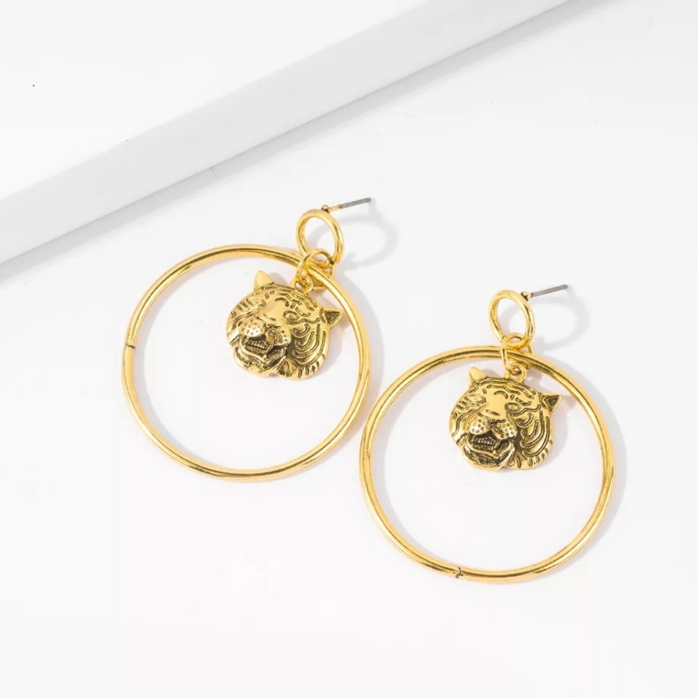 Gold Lion Doorknocker Hoop Earrings